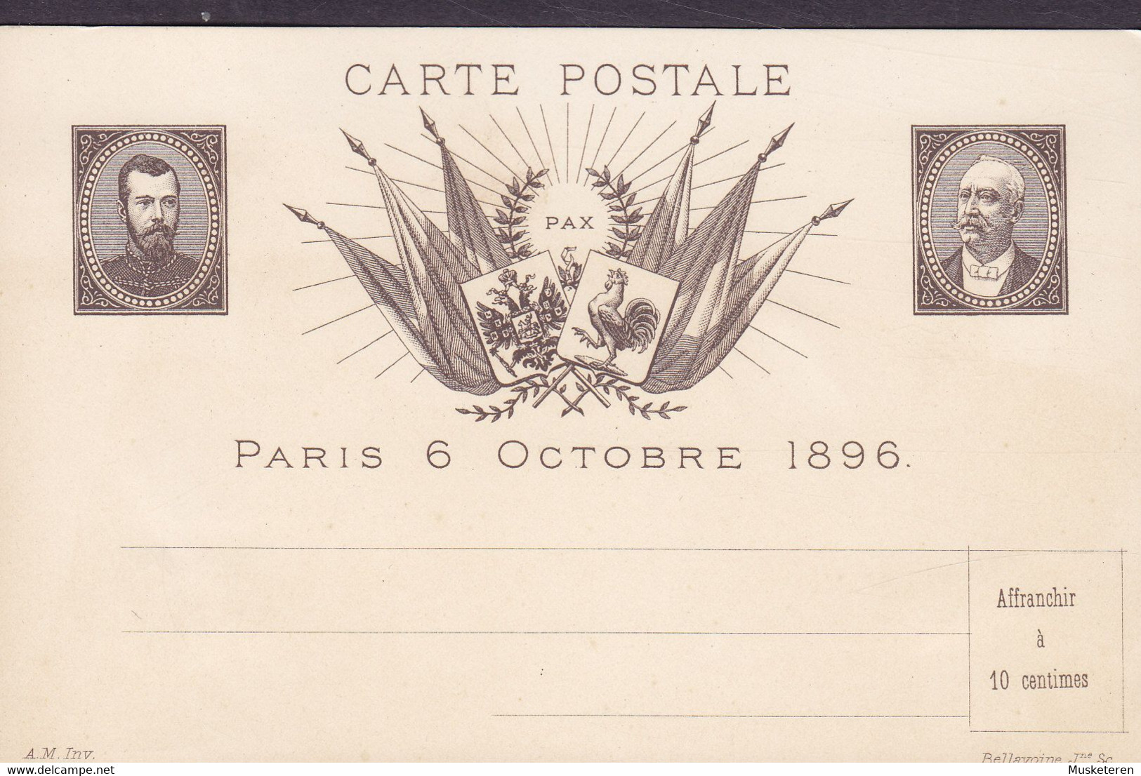 France Postal Stationery Ganzsache Entier PRIVATE Print Paris 6 Octobre 1896 Visit Of Russian Zar Nicolai II. (2 Scans) - Pseudo-entiers Privés