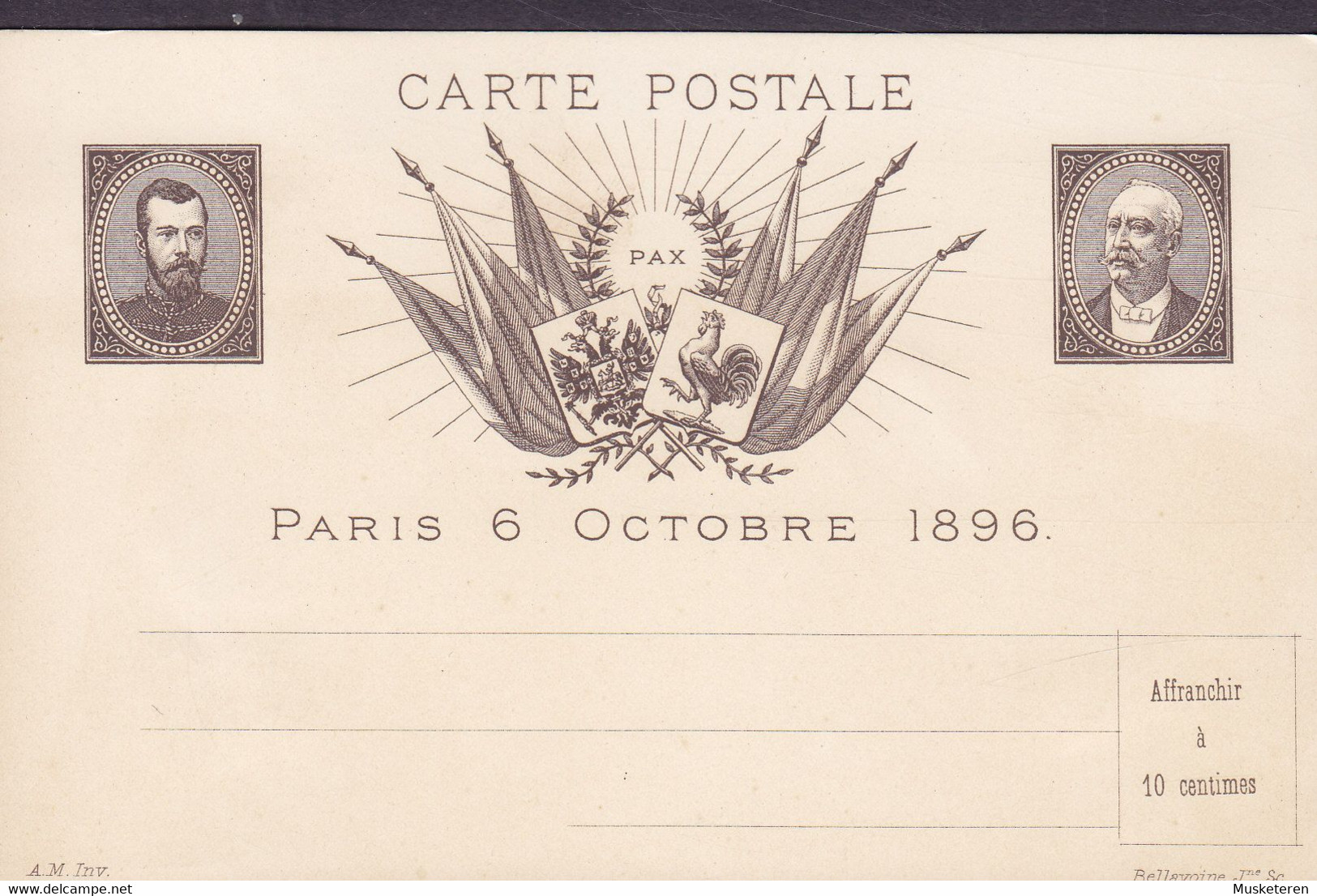 France Postal Stationery Ganzsache Entier PRIVATE Print Paris 6 Octobre 1896 Visit Of Russian Zar Nicolai II. (2 Scans) - Enteros Privados