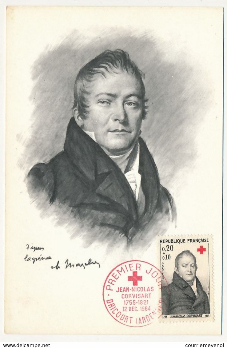 FRANCE - 2 Cartes Maxi Croix Rouge - 0,20 + 0,10 Corvisart Et 0,25 + 0,10 Larrey - Premier Jour DRICOURT Et BEAUDEAN - 1960-1969