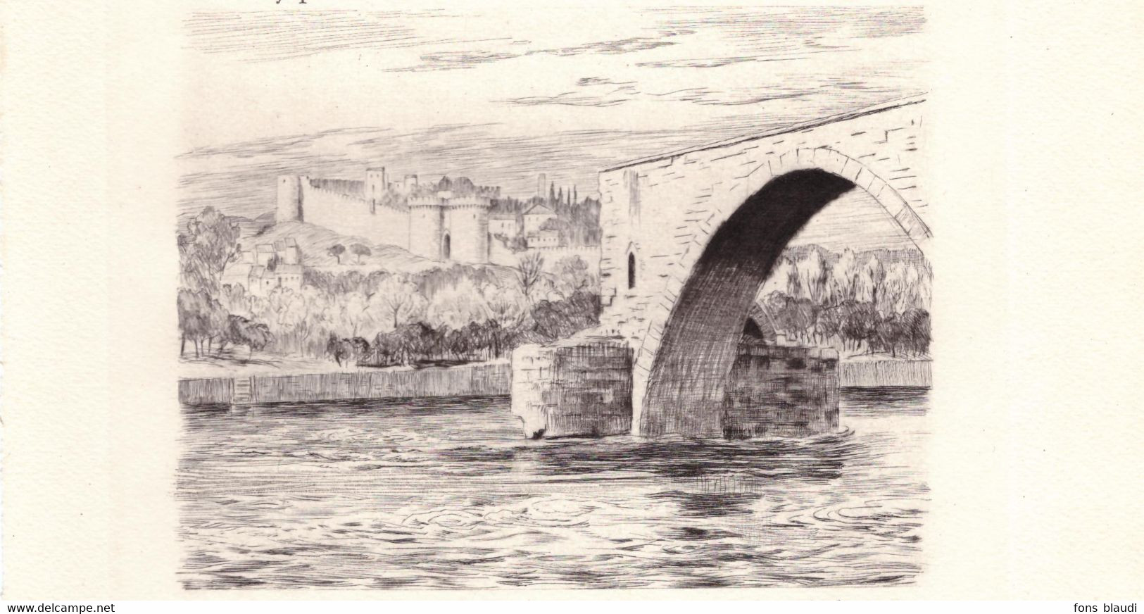 1954 - Eau-forte De Ch Samson - Villeneuve-lès-Avignon (Gard) - Les Remparts - PREVOIR FRAIS DE PORT - Eaux-fortes