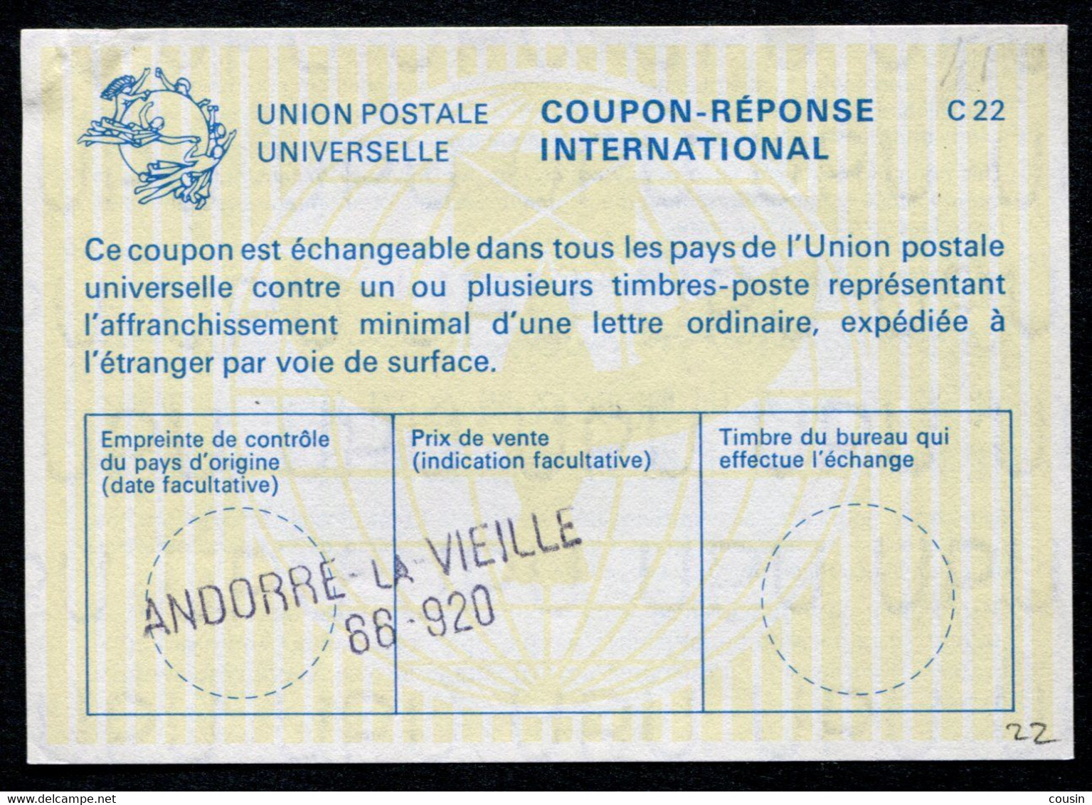 ANDORRE  International Reply Coupon / Coupon Réponse International - Stamped Stationery & Prêts-à-poster