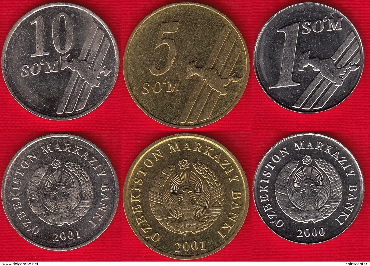 Uzbekistan Set Of 3 Coins: 1 - 10 Som 2000-2001 UNC - Usbekistan