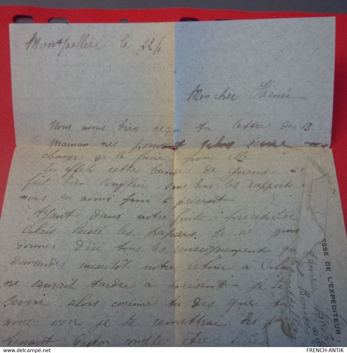 LETTRE MONTPELLIER LE MAJOR DE LA GARNISON POUR TOURCOING 1915 - Briefe U. Dokumente