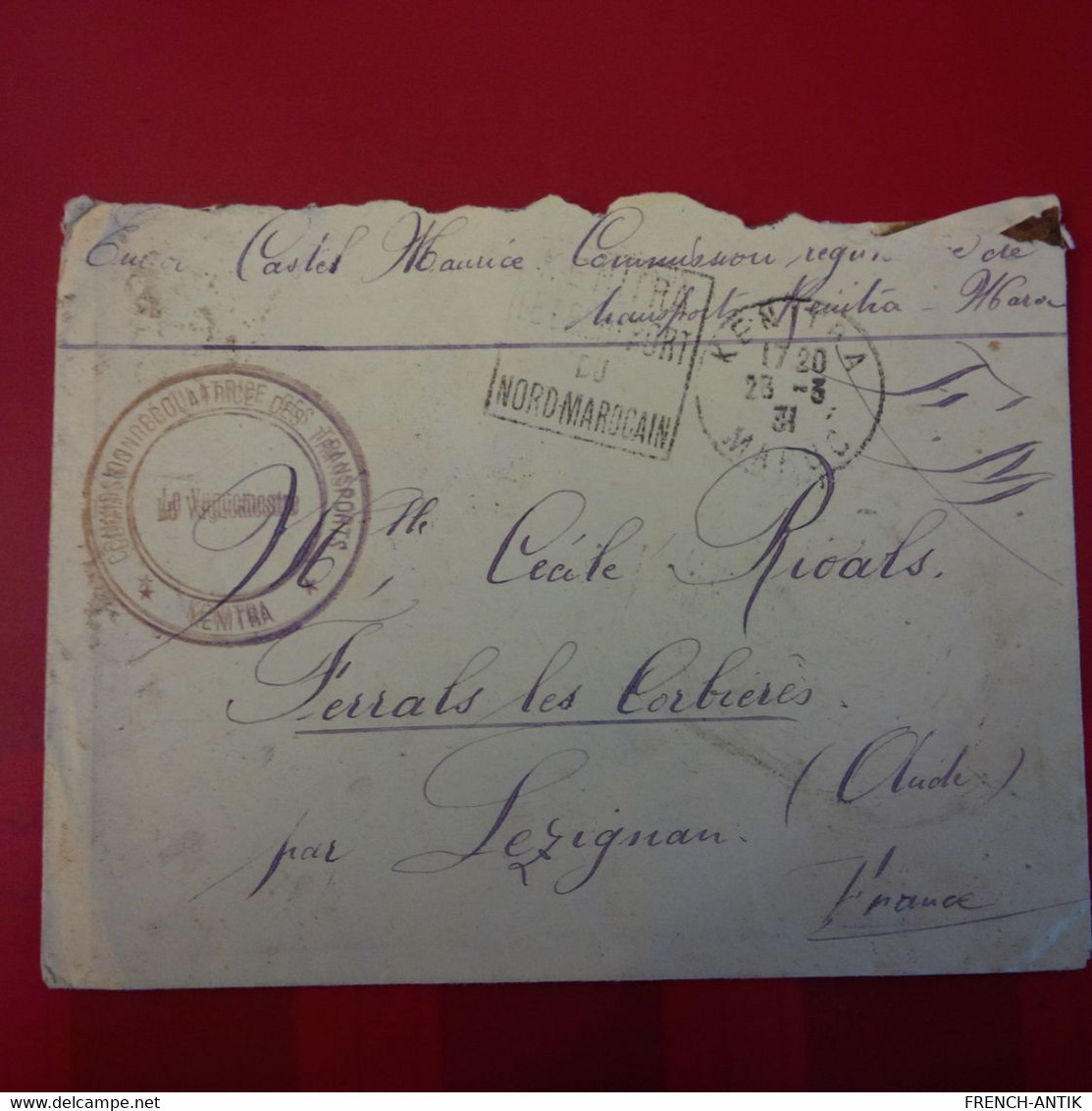 LETTRE KENITRA POUR FERRALS LES CORBIERES AUDE CACHET MILITAIRE TRANSPORT - Lettres & Documents