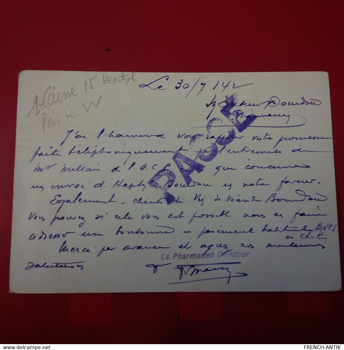 LETTRE CARTE POSTALE CACHET MONTPELLIER PHARMACIE SPECIALE POUR FRONTIGNAN 1942 - Lettres & Documents