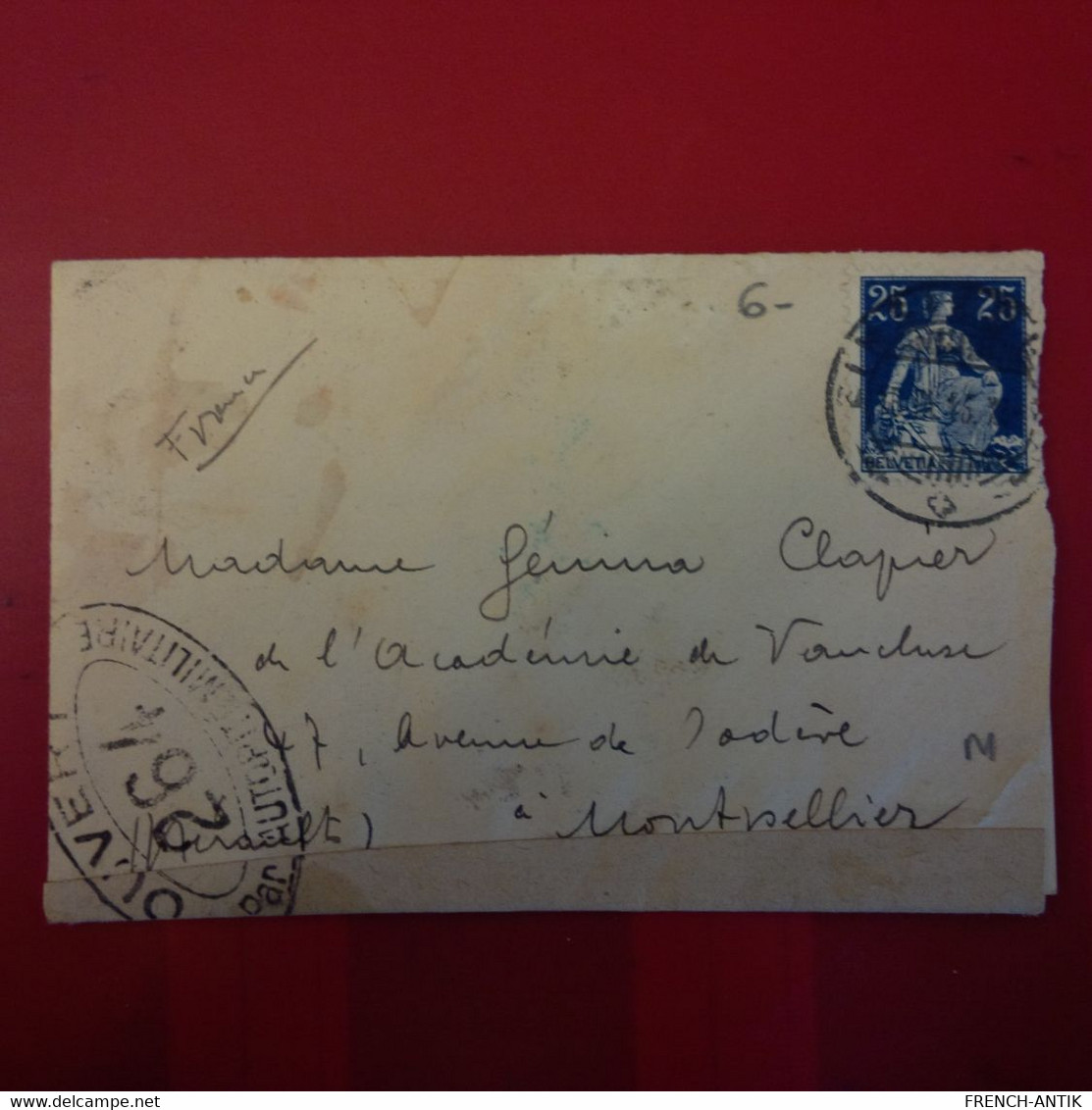 LETTRE SUISSE DELEGUE DU GOUVERNEMENT SUISSE AUPRES DES PRISONNIER DE GUERRE POUR MONTPELLIER CACHET OUVERT - Covers & Documents