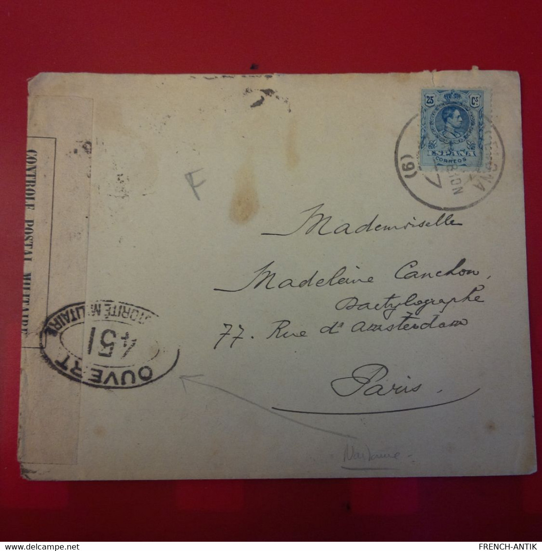 LETTRE ESPAGNE BARCELONA POUR PARIS CACHET OUVERT NARBONNE - Cartas & Documentos