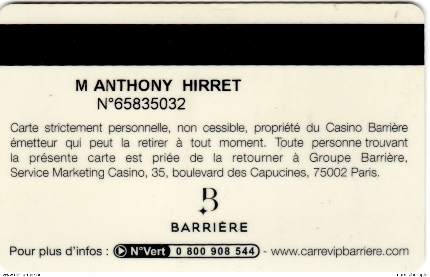 Carte De Membre Casino : Le Carré VIP Barrière - Casino Cards