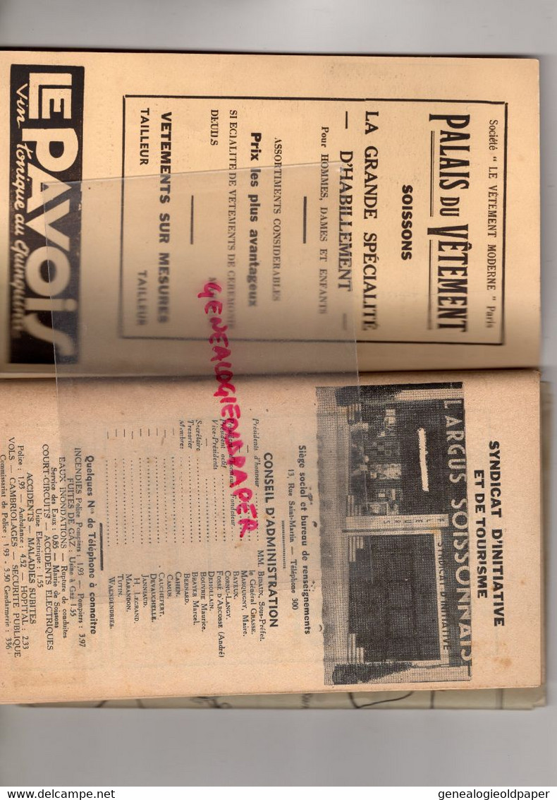 02- SOISSONS - RARE GUIDE 1936- SYNDICAT INITIATIVE-BRASSERIE COUPOLE-CARTONNERIE SAINT GERMAIN-BUTTE CHALMONT-CASINO - Cuadernillos Turísticos