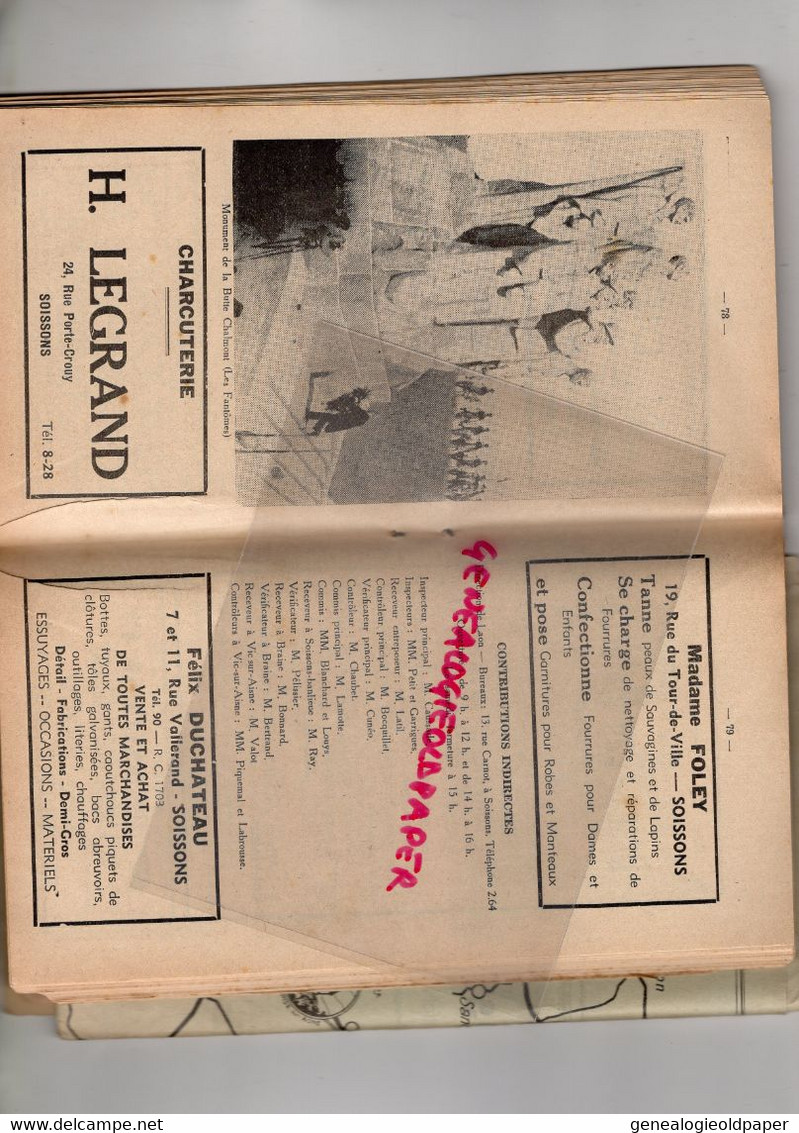 02- SOISSONS - RARE GUIDE 1936- SYNDICAT INITIATIVE-BRASSERIE COUPOLE-CARTONNERIE SAINT GERMAIN-BUTTE CHALMONT-CASINO