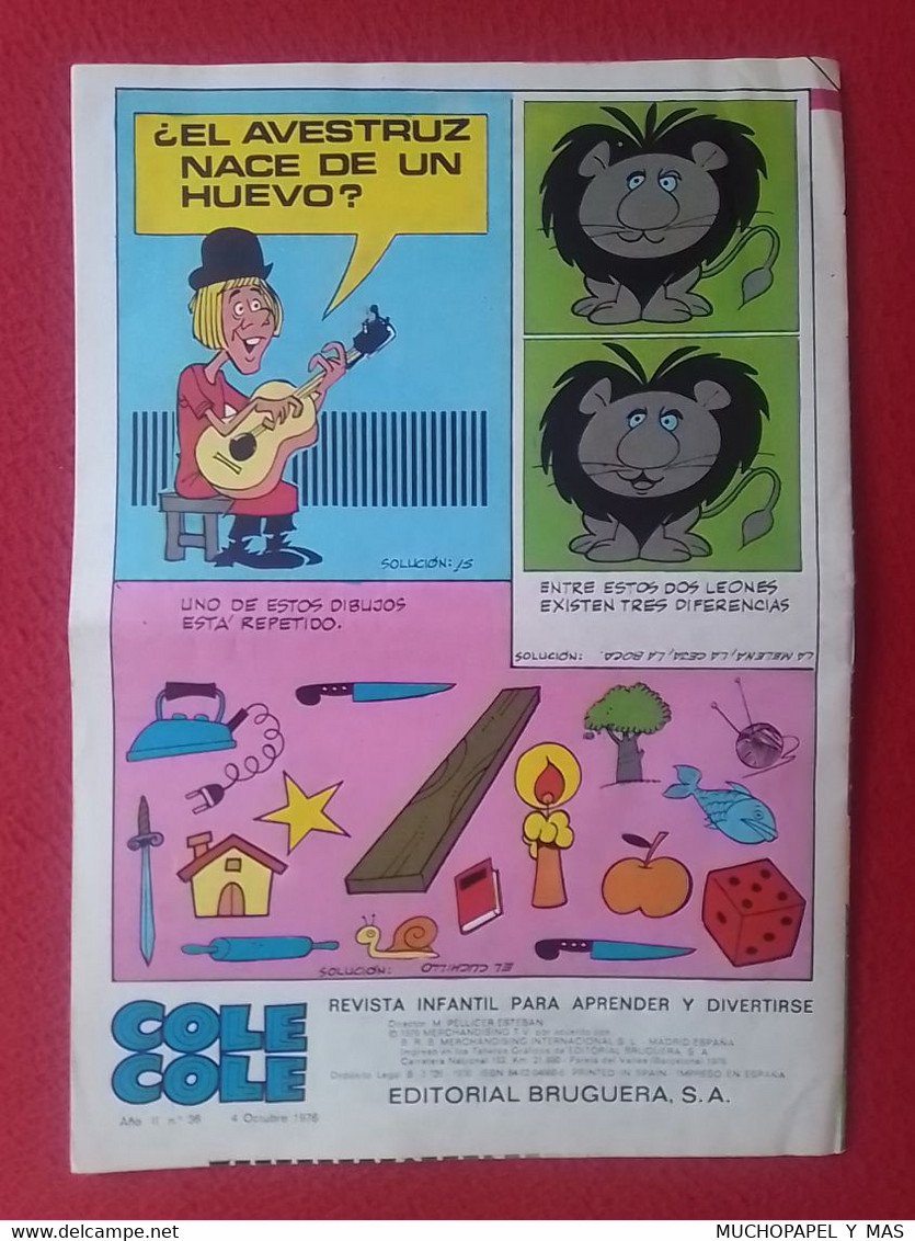 ANTIGUA REVISTA INFANTIL COMIC TEBEO COLE COLE GABY FOFO MILIKI Y FOFITO Nº 36 OCT. 1976 BRUGUERA LOS PAYASOS DE LA TELE - Cómics Antiguos