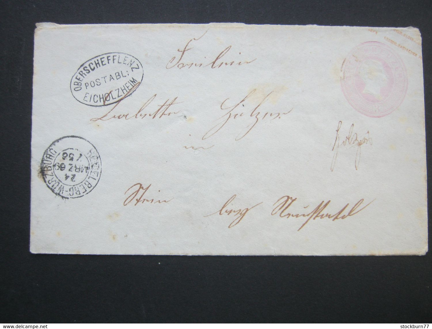 1869 , BAHNPOST  Heidelberg - Würzburg , Stempel Sowie : OBERSCHEFFLENZ Postabl. Eichholzheim, Brief - Briefe U. Dokumente