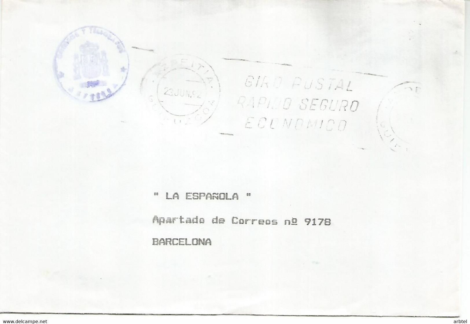 CC CON FRANQUICIA DE CORREOS AZPEITIA GUIPUZCOA - Franchise Postale