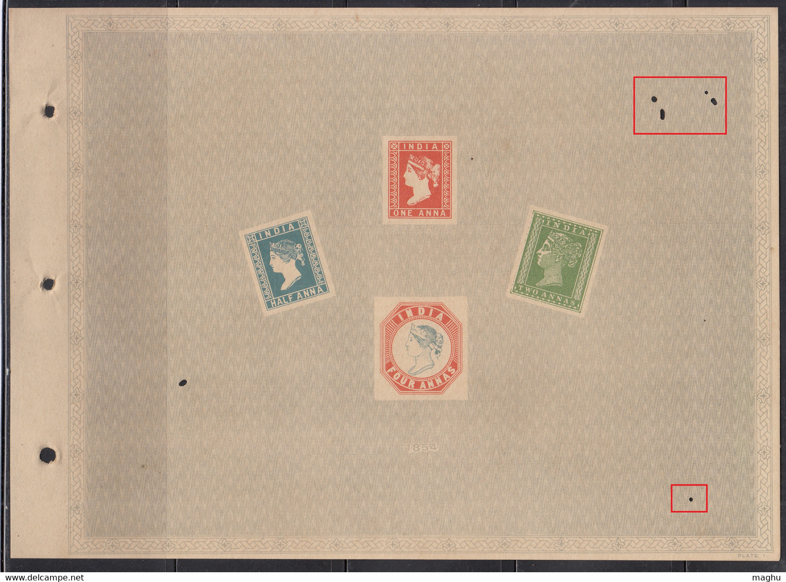 Page From Souvenir Album 1954, British India Images Of QV 1854 Series  (Cond, Few Pin Holes) - 1854 Britische Indien-Kompanie