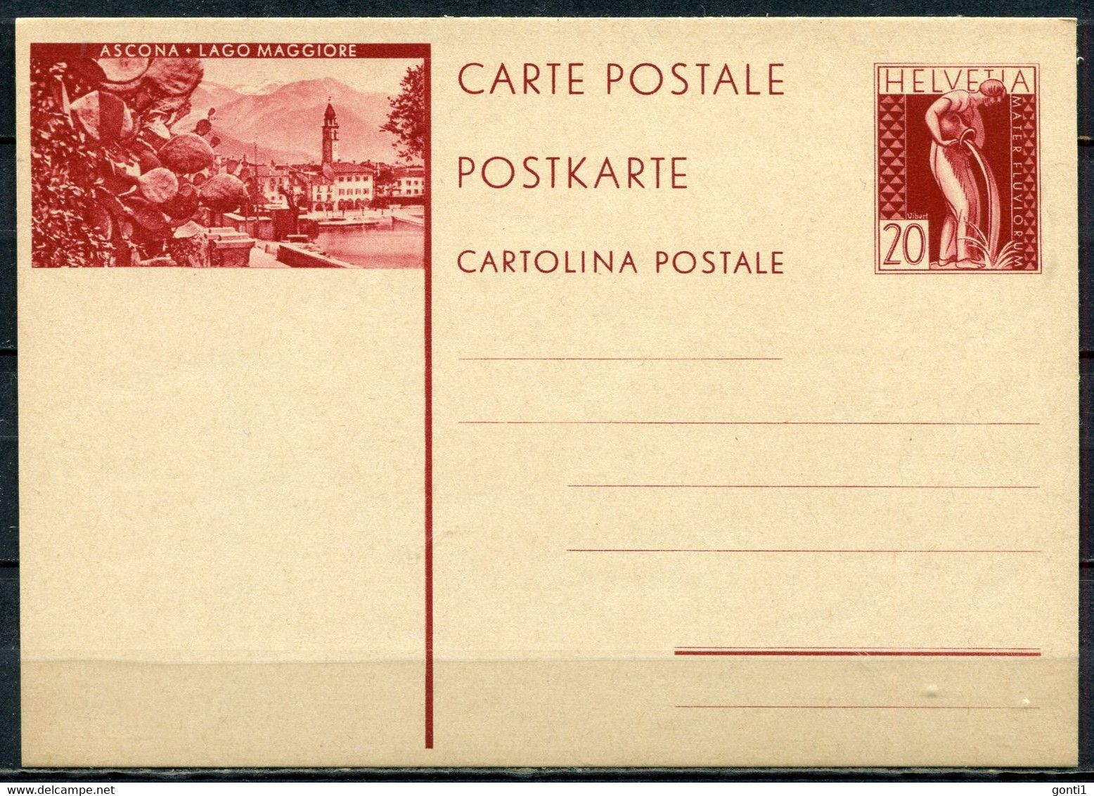 Schweiz,1930 Bildpostkarte/GS Zumstein Nr.126/003 -20 Cts, Dunkelkarmin Mit Wz."Ascona-Lago Maggiore  "1 GS Blanco - Stamped Stationery