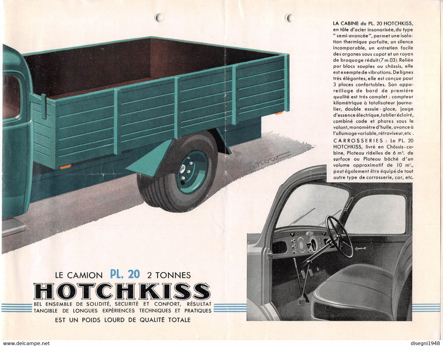 011766 "HOTCHKISS - 1949 PL 20" VOLANTINO PUBBL. ILLUSTR. ORIG. - LKW