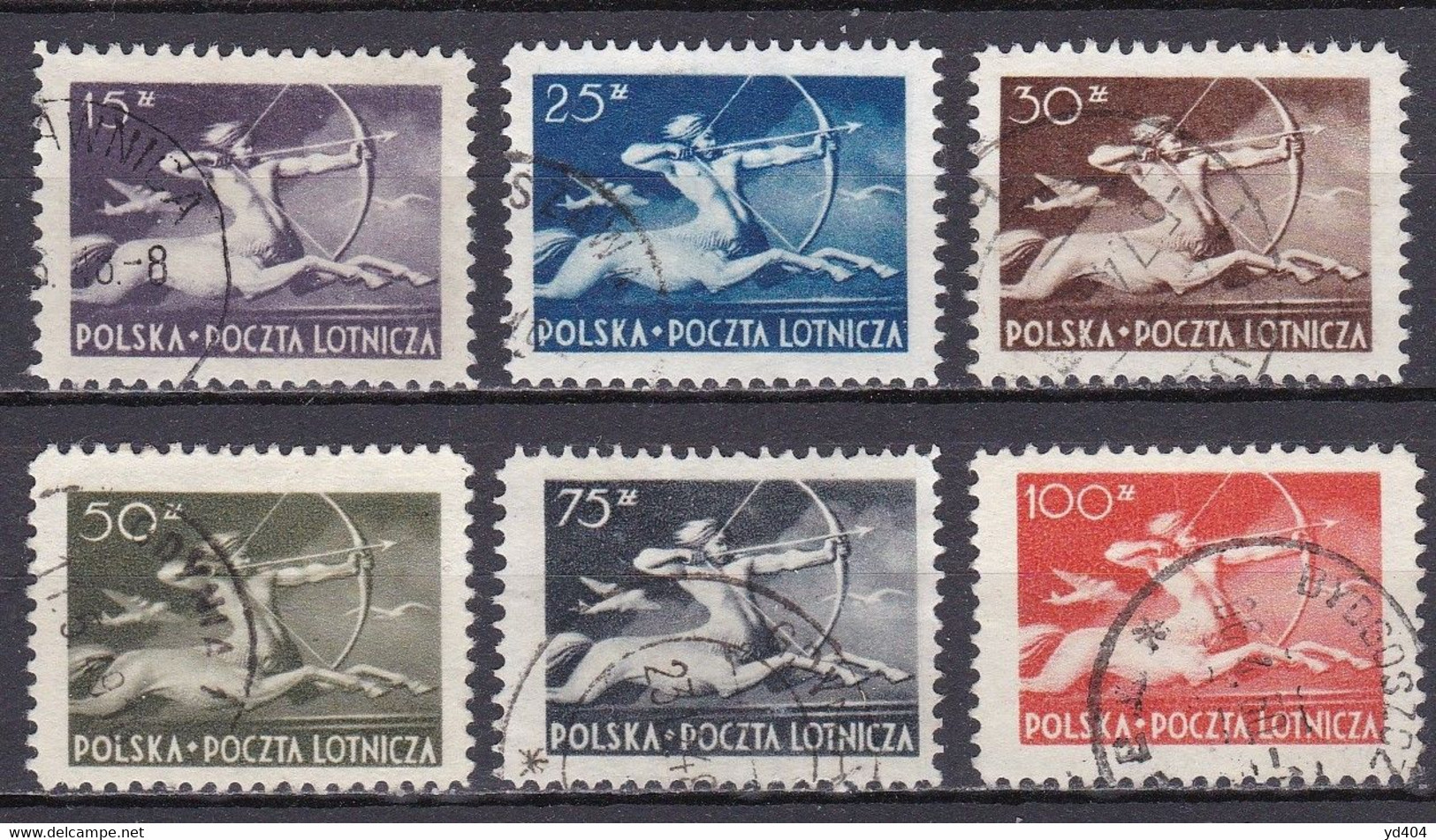 PL305 – POLAND – AIRMAIL - 1948 – SAGGITARIUS – Y&T # 18/23 USED 4,50 € - Usati