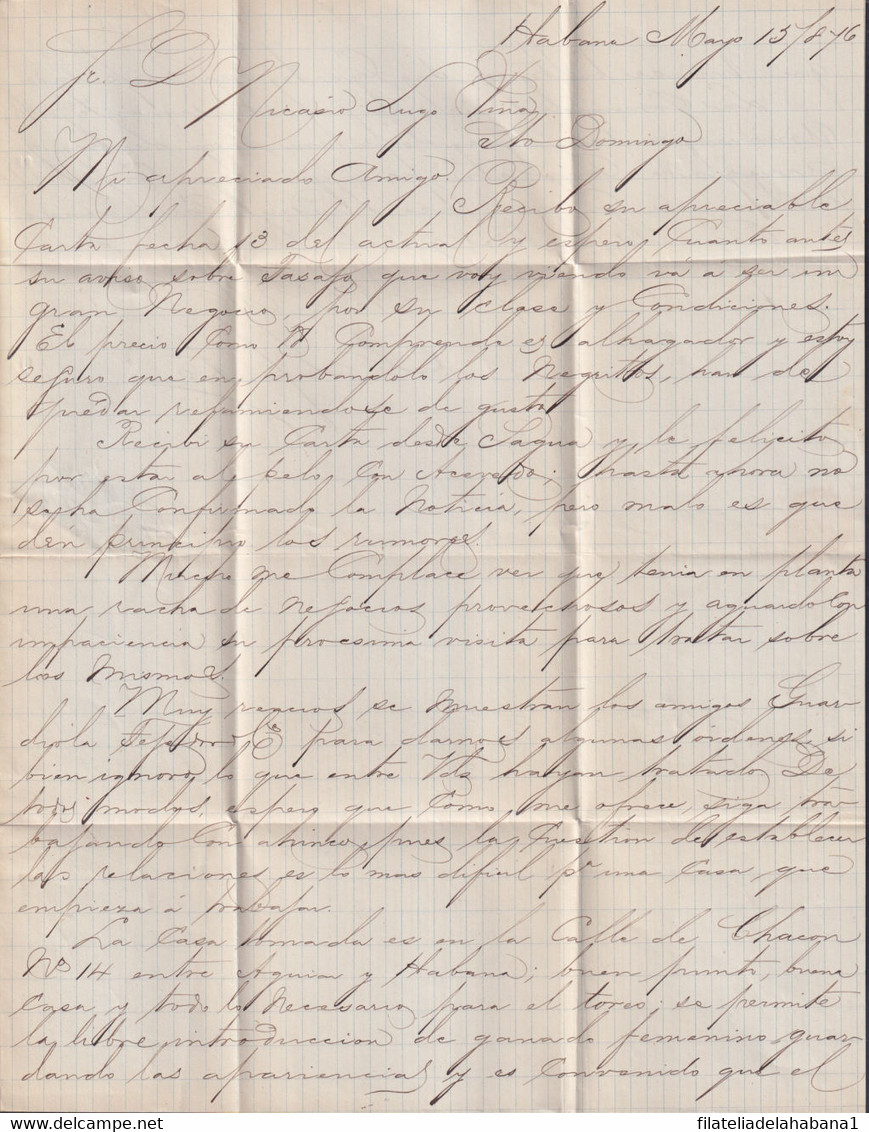 1876-H-32 CUBA ESPAÑA SPAIN 1876 ALFONSO XII COVER HABANA TO SANTO DOMINGO, CUBA. - Prefilatelia