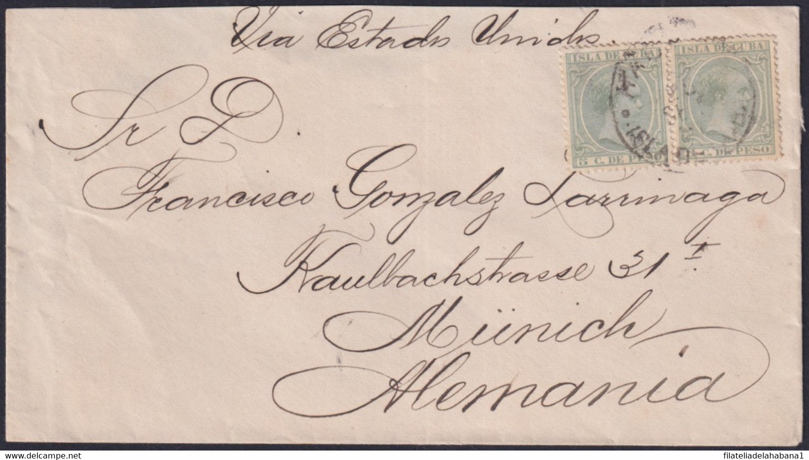 1891-H-23 CUBA ESPAÑA SPAIN 1891 ALFONSO XIII COVER HABANA TO MUNICH GERMANY. - Prephilately