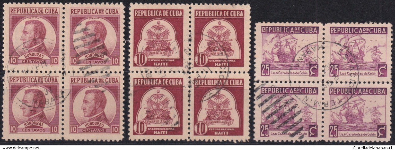 1937-442 CUBA REPUBLICA 1937 WRITTER & ARTIST CANCELLED BLOCK 4. - Used Stamps
