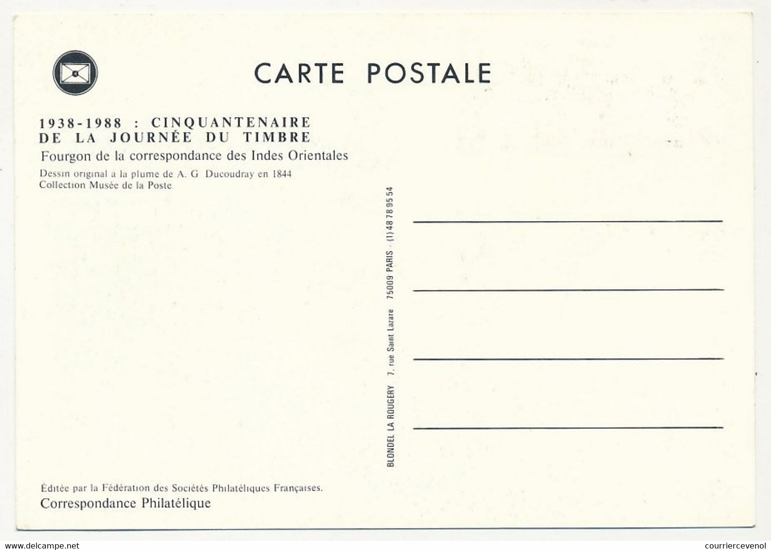 FRANCE - Carte Fédérale - Journée Du Timbre 1988 - 2,20 + 0,60 Fourgon Transport Des Dépêches - 62 LENS - 12 Mars 1988 - Brieven En Documenten