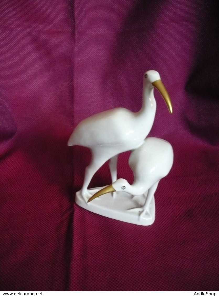 Porzellan Figur - Vogelpaar -  Mit Goldbemalung  (1004) - Hollóházá (HUN)