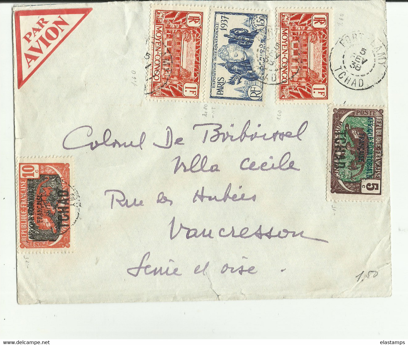 TCHAD CV 1938 - Storia Postale