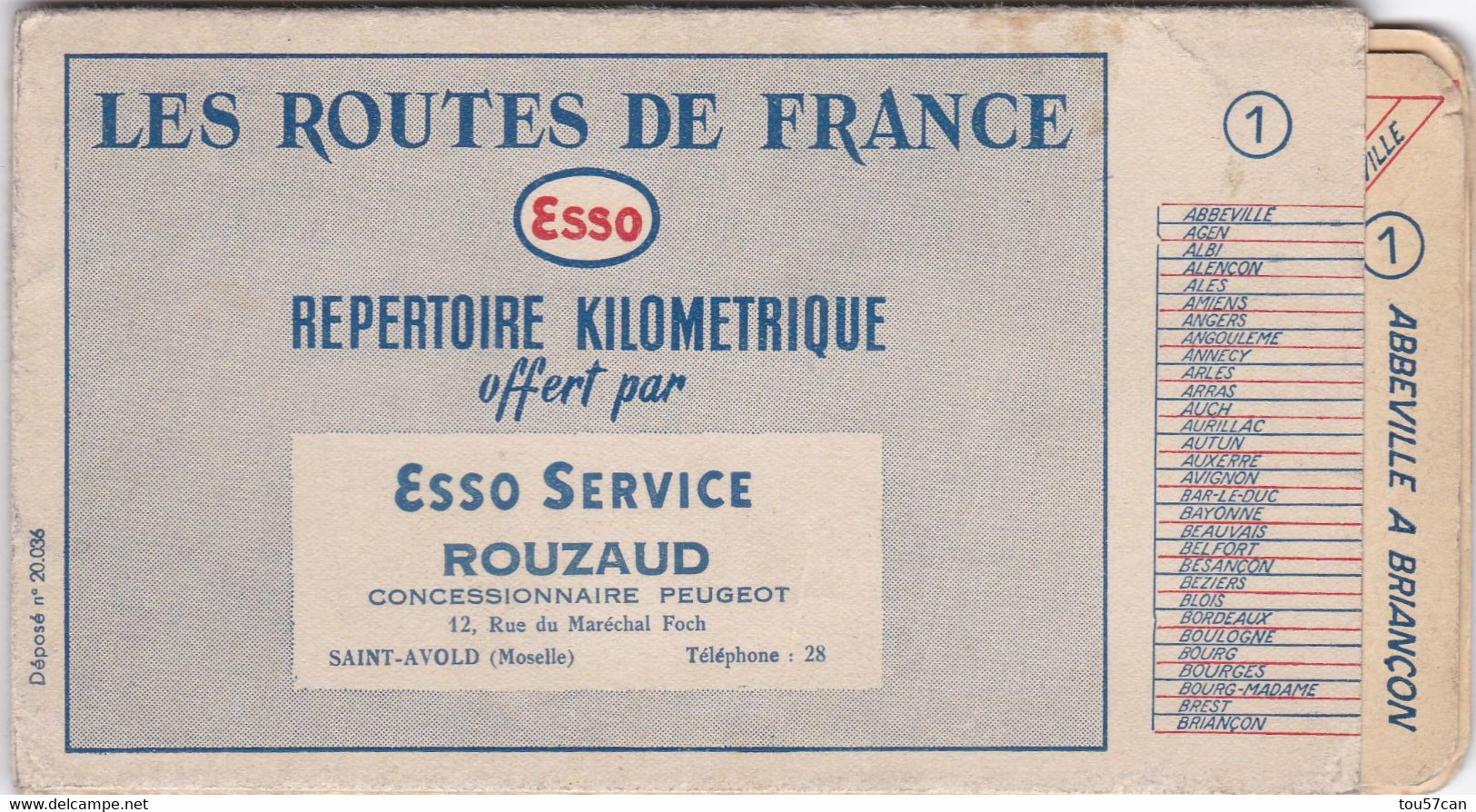 SAINT AVOLD - MOSELLE - (57) - RARE REPERTOIRE KILOMETRIQUE - OFFERT PAR ESSO - SERVICE ROUZAUD.... - Alcools