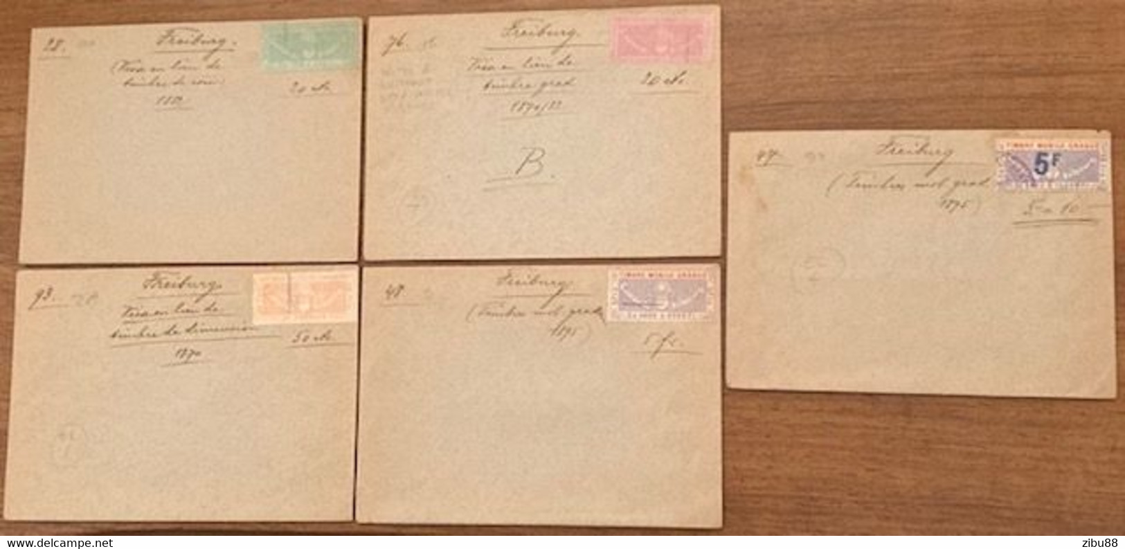 5 Couverts Mit Fiskalmarken / Revenue Stamp Canton De Fribourg FR - Steuermarken