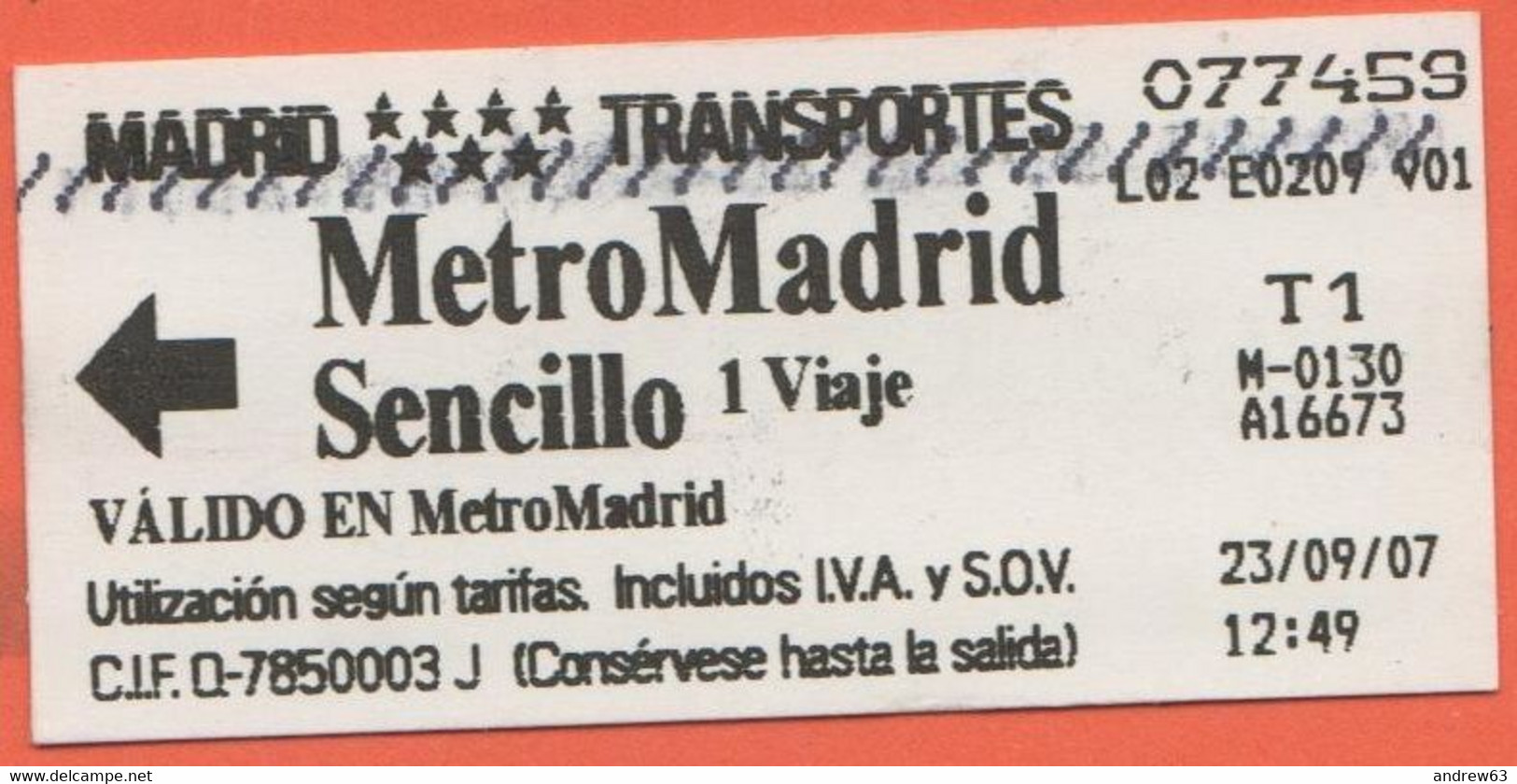 SPAGNA - ESPAÑA - Spain - Espagne - Madrid - Metro - Corsa Semplice - Usato - Europa