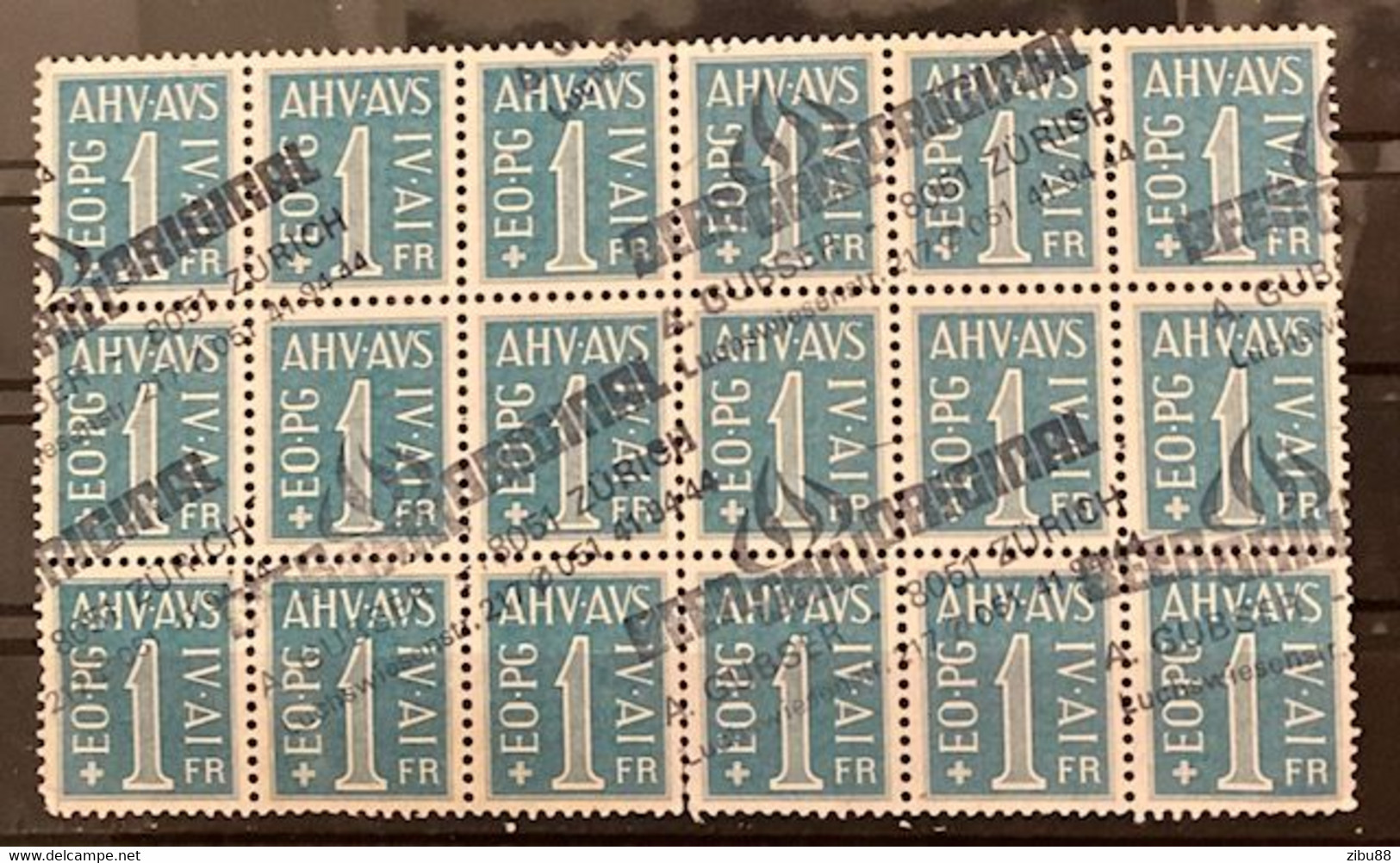 Fiskalmarken / Revenue Stamp Switzerland - AHV-Marken Block Gestempelt - Revenue Stamps