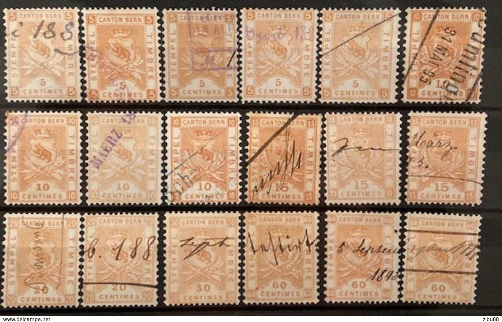 Fiskalmarken / Revenue Stamp Switzerland - Kanton Bern Steckkarte Stempelmarken, Verschiedene Werte - Revenue Stamps