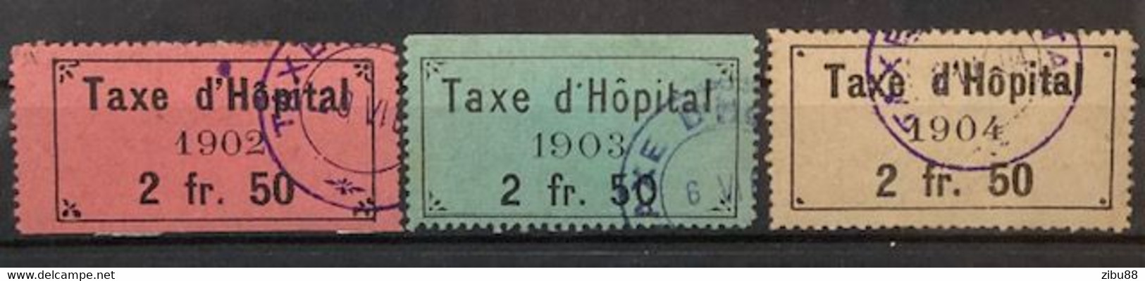 Fiskalmarken / Revenue Stamp Switzerland - Kanton Genf  Taxe D'Hopital 1902, 1903, 1904 - Fiscaux