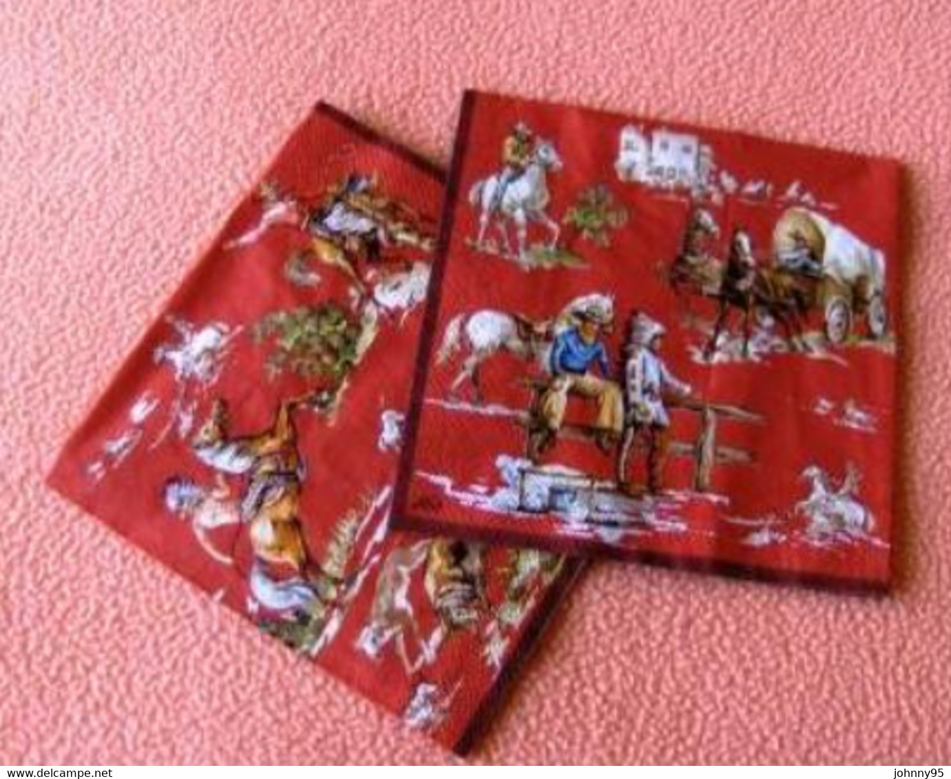 Cow-Boys, Indiens, Chariots, Chevaux - 2 Serviettes Neuves Dimensions 33 X 33 Cm - Paper Napkins (decorated)