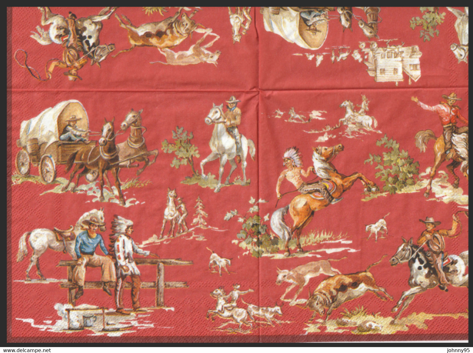 Cow-Boys, Indiens, Chariots, Chevaux - 2 Serviettes Neuves Dimensions 33 X 33 Cm - Paper Napkins (decorated)