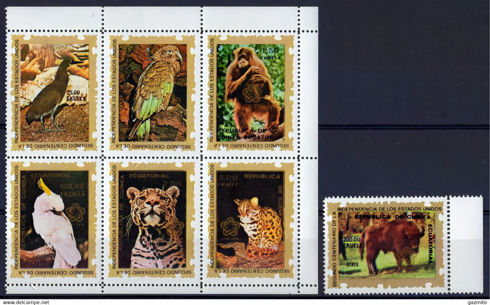 Guinea Equat. 1976, Bird, Parrot, Gorilla, Leopard, Bisont, 7val - Gorilla's
