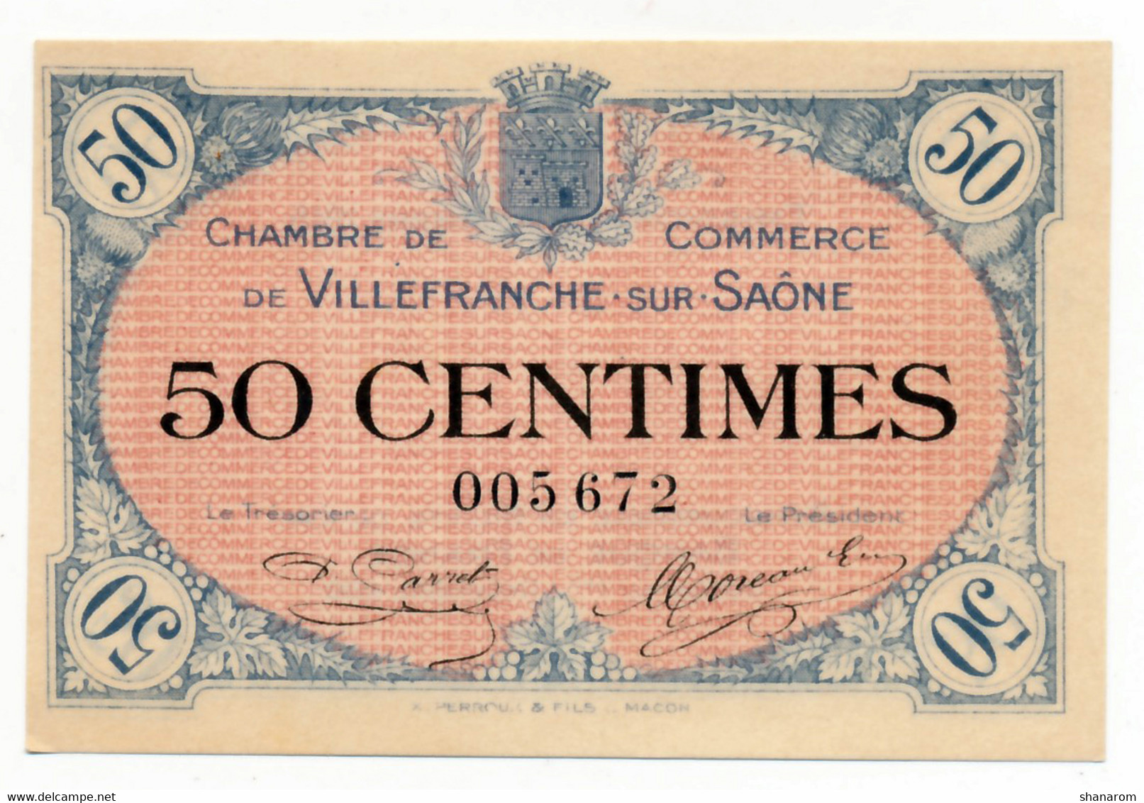 C.D.C. // VILLEFRANCHE Sur SAÔNE (69) // Décembre 1915 // Cinquante Centimes // Sans Filigrane // SPL - Chambre De Commerce