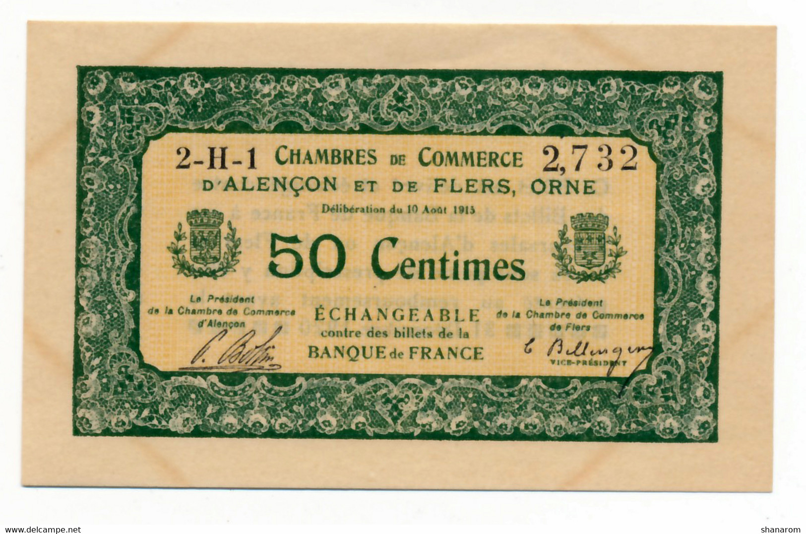 C.D.C. // ALENCON & FLERS (Orne 61) // Août 1915 // Cinquante Centimes // Série 2H1 // Sans Filigrane // SPL - Chambre De Commerce