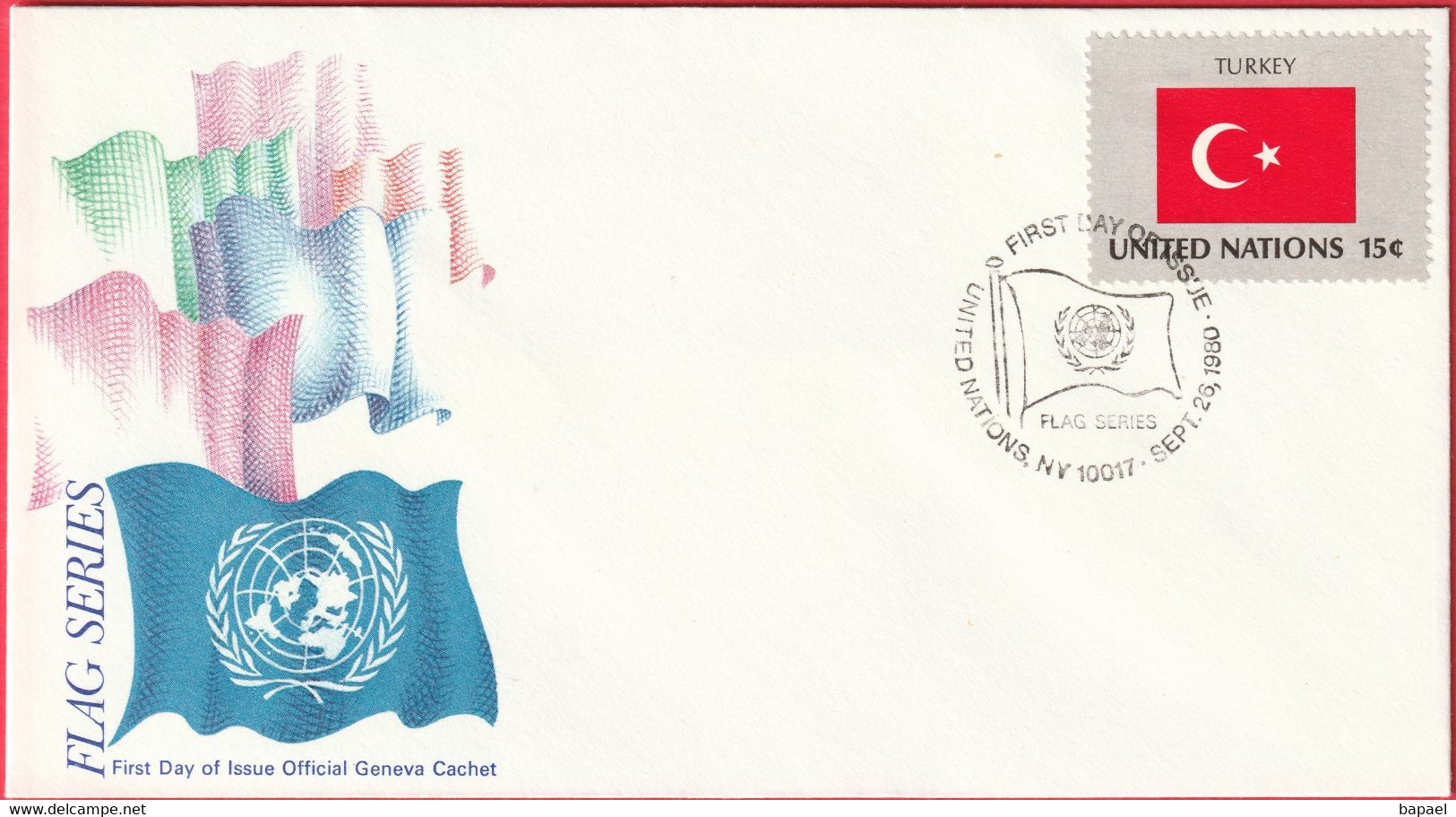 FDC - Enveloppe - Nations Unies - (New-York) (26-9-80) - Flag-Series - Turkey (Recto-Verso) - Cartas & Documentos