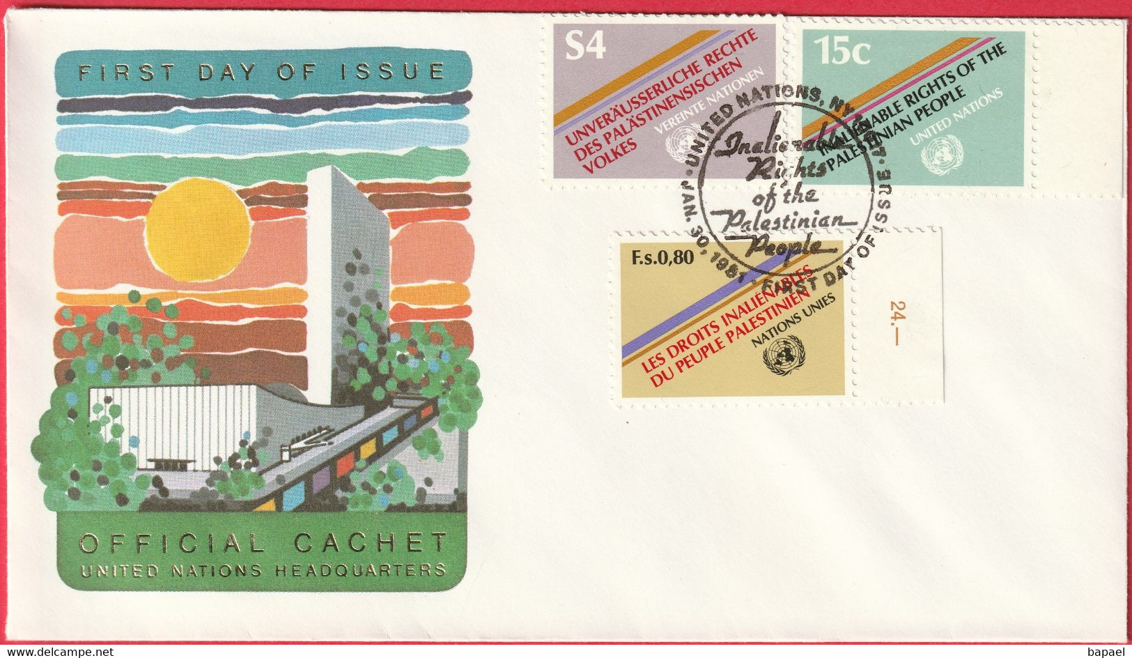 FDC - Enveloppe - Nations Unies - (New-York) (30-1-81) - Droits Inaliénables Du Peuple Palestinien (Recto-Verso) - Cartas & Documentos