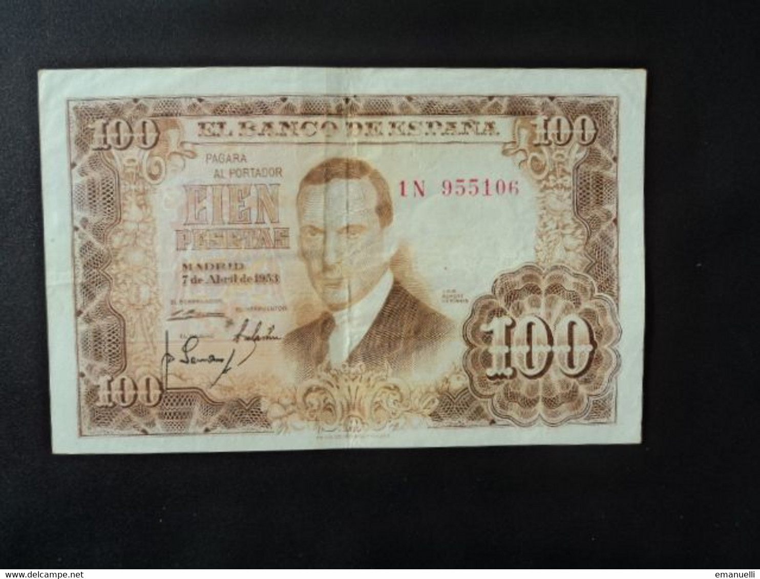 ESPAGNE * : 100 PESETAS     7.4.1953     CB 173 / CMB 492 / P 145a      TTB+  ** - 100 Pesetas