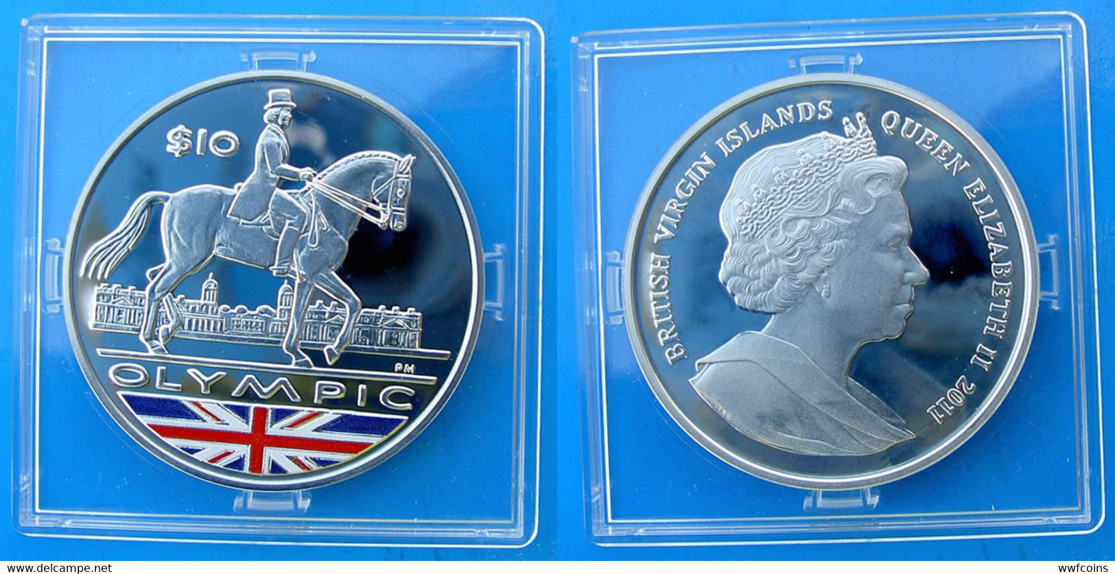 BRITISH VIRGIN ISLANDS 10 $ 2011 ARGENTO PROOF ENGLAND OLYMPIC GAMES HORSE PESO 28,28g. TITOLO 0,925 CONSERVAZIONE FONDO - Isole Vergini Britanniche