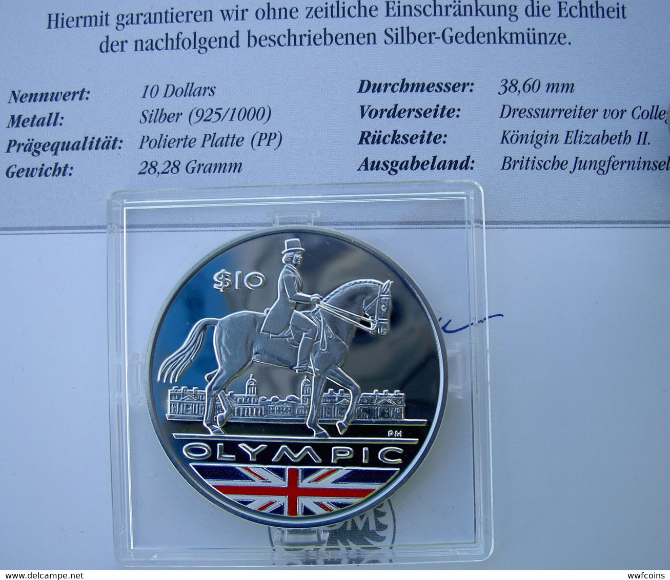 BRITISH VIRGIN ISLANDS 10 $ 2011 ARGENTO PROOF ENGLAND OLYMPIC GAMES HORSE PESO 28,28g. TITOLO 0,925 CONSERVAZIONE FONDO - British Virgin Islands