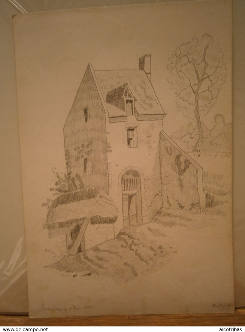 Dessins (3) Au Crayon Paysages Tours Vieilles Maison Non Localisées Signés Posth Datés Bischwiller 1865 - Dessins