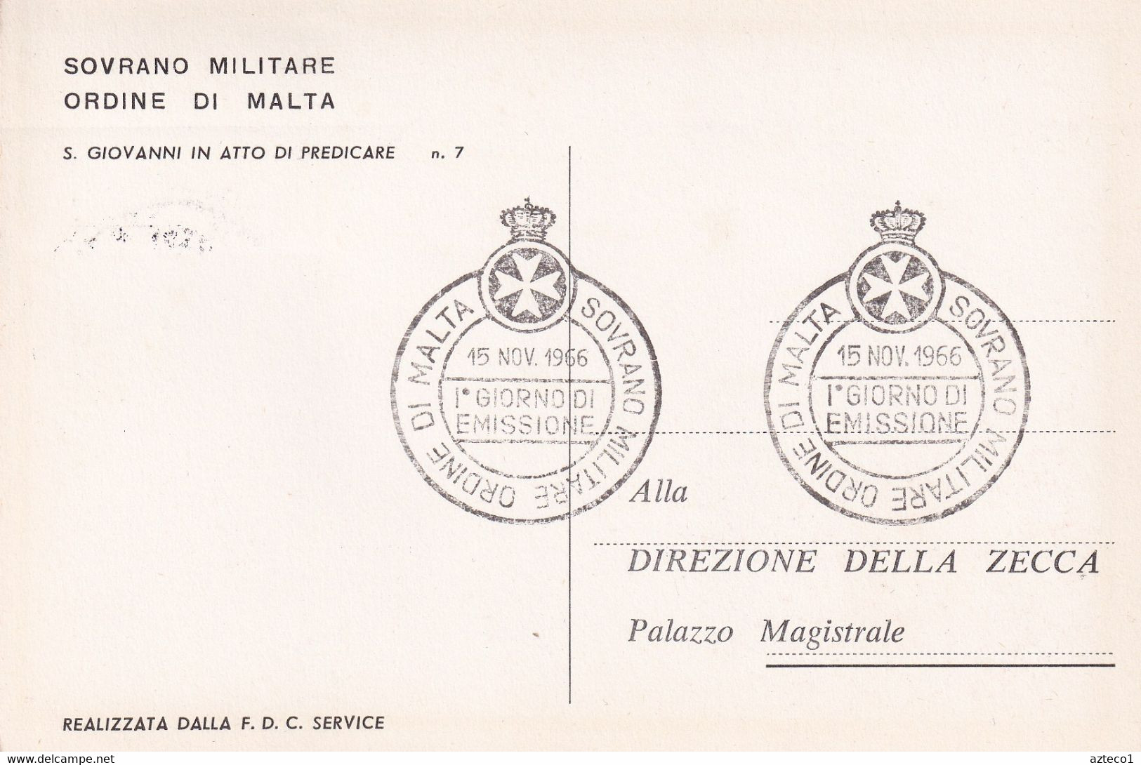 S.M.O.M. -  POSTE MAGISTRALI - MAXIMUM CARD 1966 - SOGGETTI VARI - 40 GRANI - SAN GIOVANNI - Sovrano Militare Ordine Di Malta