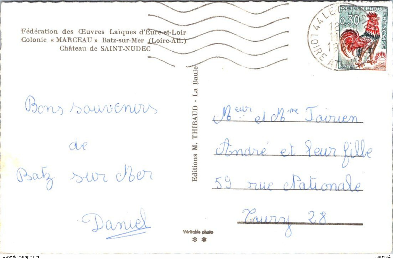 (2 L 11) (older B/w) France - Colonie De Vacance MARCEAU - Batz-sur-Mer (posted 1967) - Souvenir De...