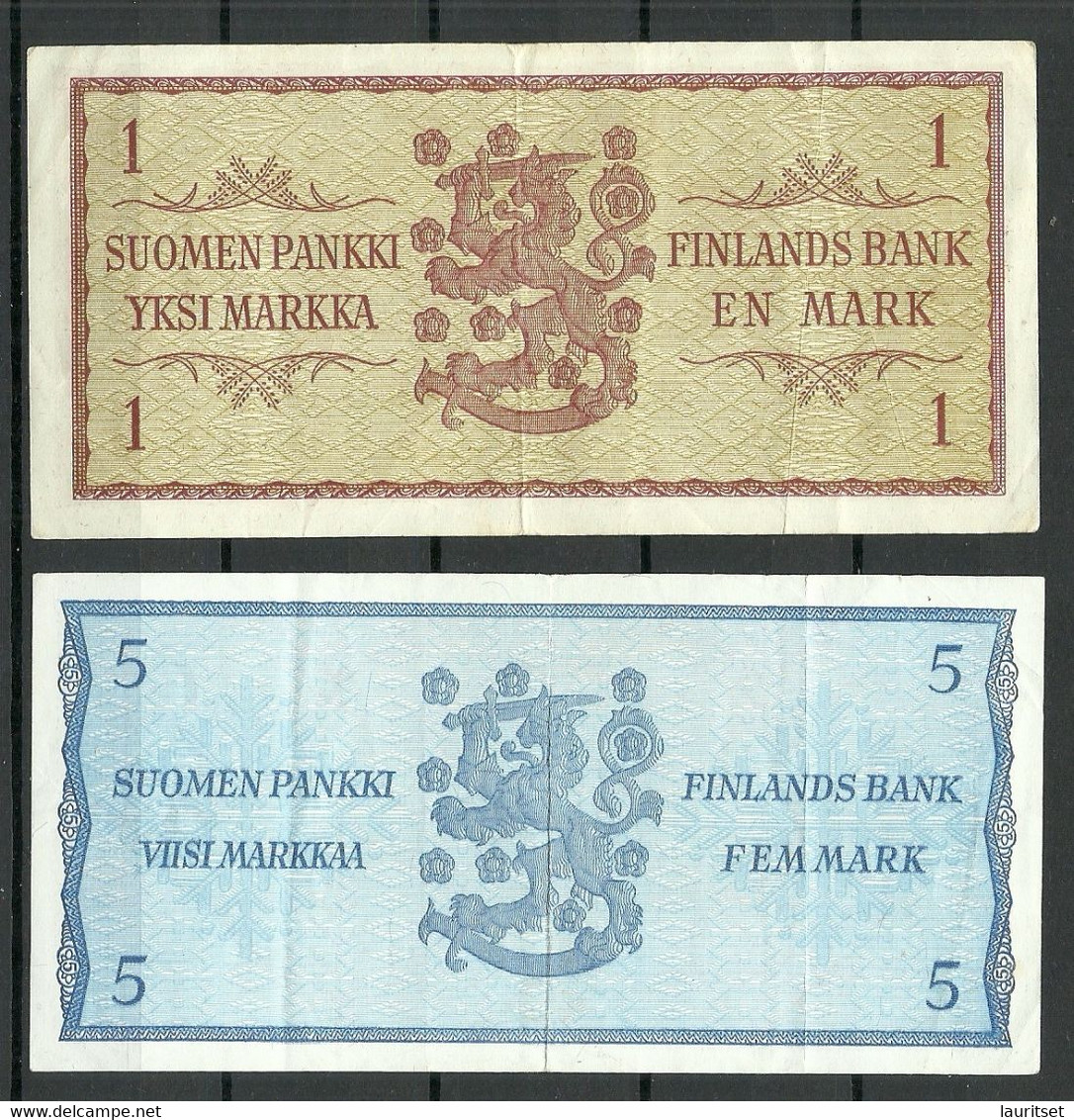 FINLAND FINNLAND 1963 - 1 & 5 Markkaa Bank Notes Banknoten - Finlande