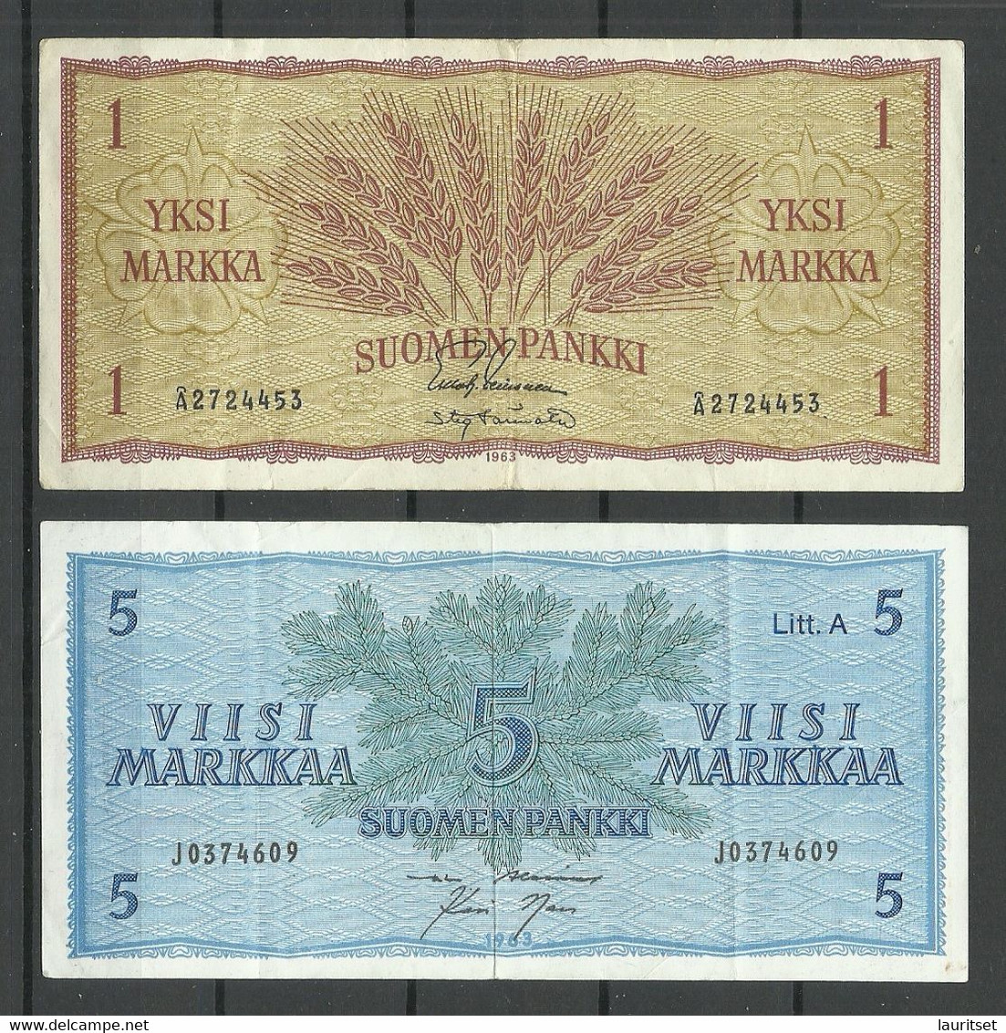 FINLAND FINNLAND 1963 - 1 & 5 Markkaa Bank Notes Banknoten - Finland