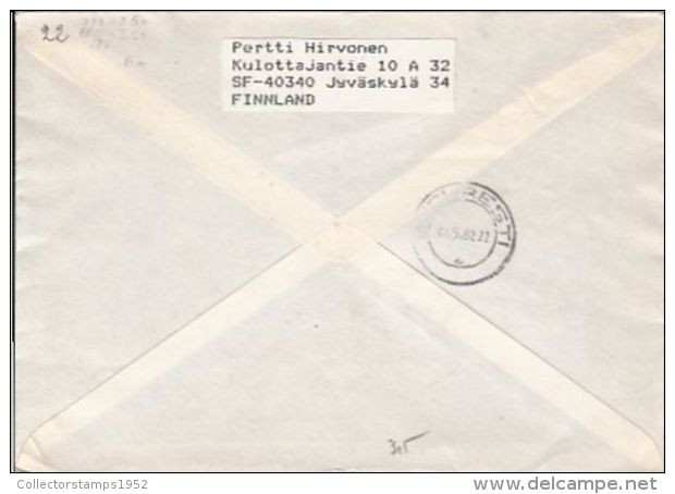 64876- COAT OF ARMS, FUCHSIA, SAINT PAULI VIOLET, GERANIUM FLOWERS, STAMPS ON REGISTERED COVER, 1982, FINLAND - Covers & Documents