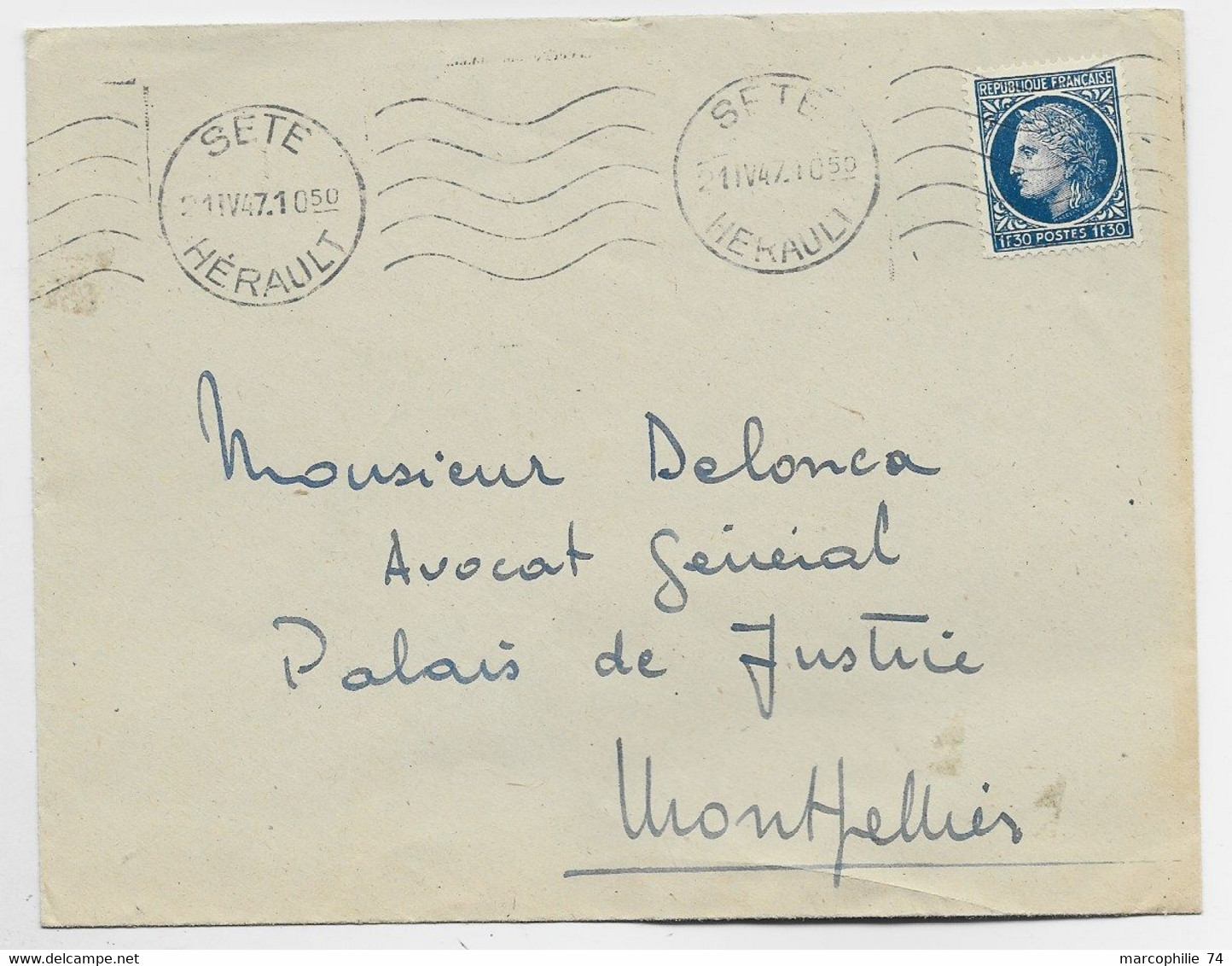 FRANCE MAZELIN 1FR30 SEUL LETTRE MEC SETE 21.IV.1947 HERAULT AU TARIF IMPRIME - 1945-47 Cérès De Mazelin